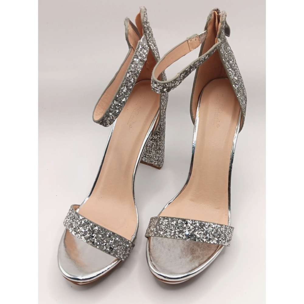 Lov Mark Womens Silver Block Heel‎ Sandals Party Heels Size 10